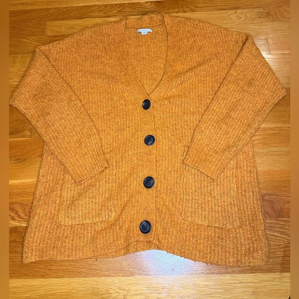 American Eagle Mustard Orange Chunky Knit Cardigan Sweater Size Small
